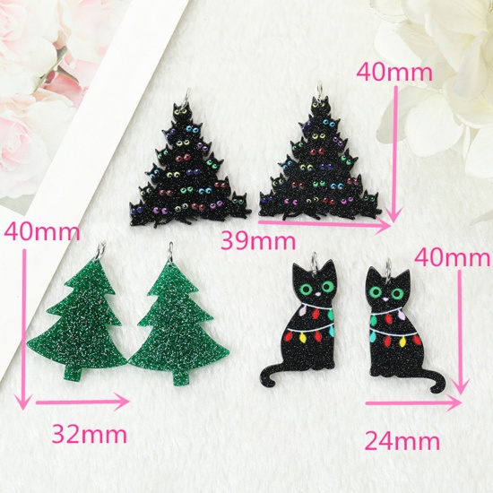 Immagine di 10 PCs Acrylic Christmas Pendants Christmas Tree Cat Multicolor