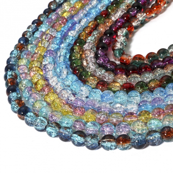 Picture of Glass Beads For DIY Charm Jewelry Making Round Multicolor Crackle About 8mm Dia