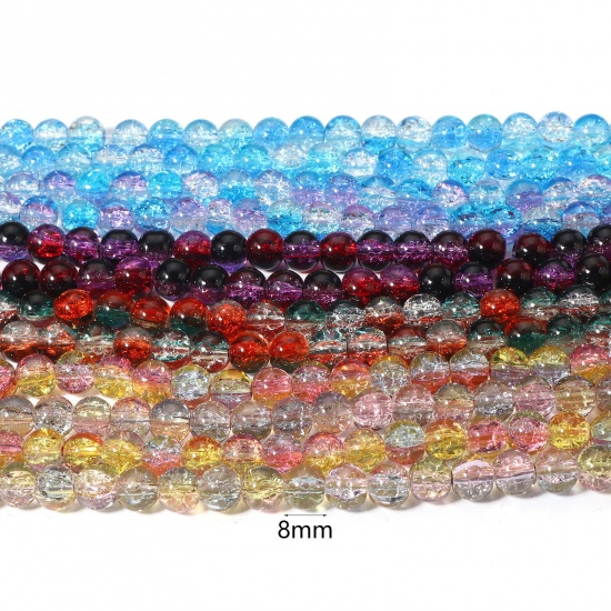 Изображение 5 Ниток (примерно 102 шт/нитка) Стеклянные Бисер для изготовления ювелирных украшений "Сделай сам, Круглые Разноцветный Цветочный 8мм диаметр, Отверстие:примерно 1мм, 75см длина