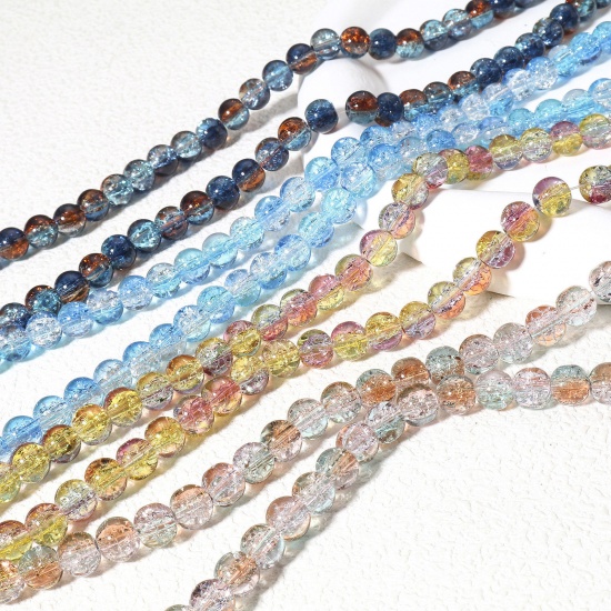 Picture of Glass Beads For DIY Charm Jewelry Making Round Multicolor Crackle About 8mm Dia