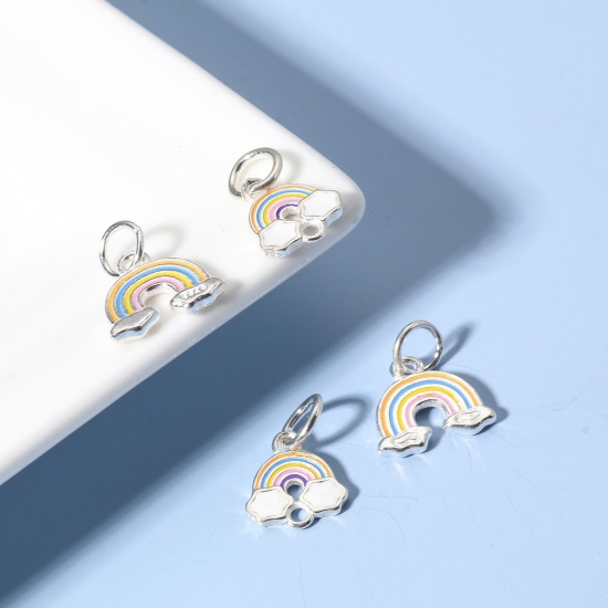 Picture of Sterling Silver Charms Silver Color Rainbow Enamel