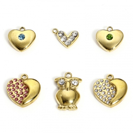 1 Pz 304 Acciaio Inossidabile San Valentino Charms Cuore Oro Placcato Multicolore Strass