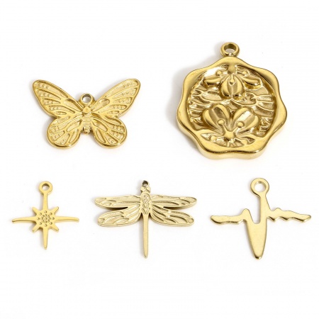 1 Pz 304 Acciaio Inossidabile Elegante Charms Farfalla Oro Placcato Libellula