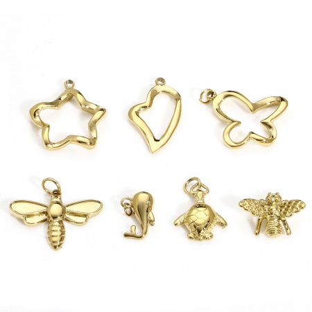 1 Unidad 316 Acero Inoxidable Elegante Colgantes Charms Abejas Chapado en Oro Mariposa