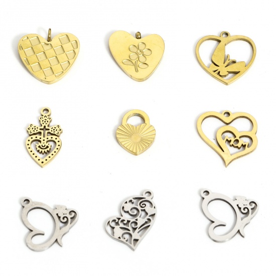 Picture of 304 Stainless Steel Valentine's Day Charms Multicolor Heart Flower Leaves Hollow