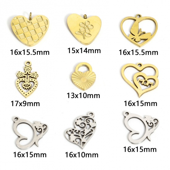 Picture of 304 Stainless Steel Valentine's Day Charms Multicolor Heart Flower Leaves Hollow