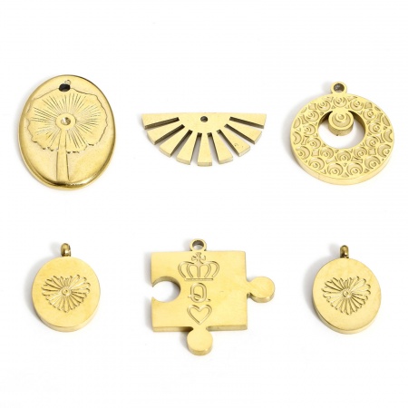 304 Stainless Steel Geometric Charms 18K Real Gold Plated Half Round Sunshine