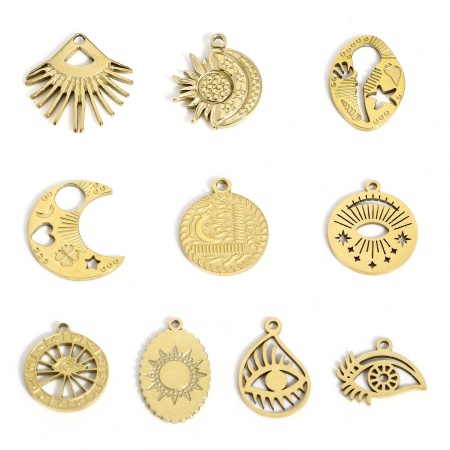1 Unidad 304 Acero Inoxidable Elegante Colgantes Luna Media 18K Oro Real Chapado Corazón