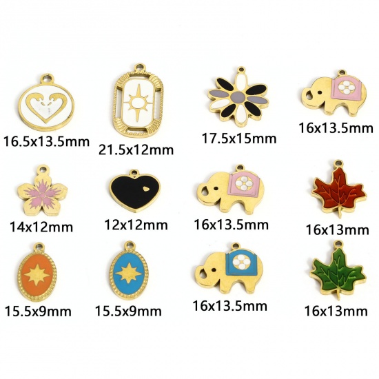 Picture of 304 Stainless Steel Stylish Charms Gold Plated Black Heart Enamel