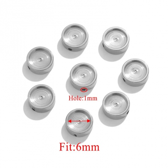 Picture of 304 Stainless Steel Beads For DIY Charm Jewelry Making Flat Round Cabochon Settings