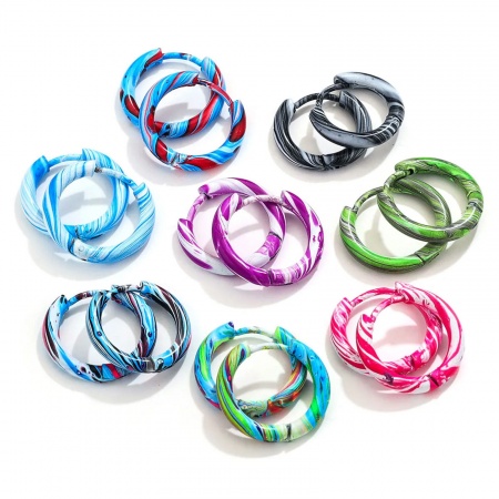 304 Stainless Steel Hoop Earrings Round Enamel 12mm Dia.