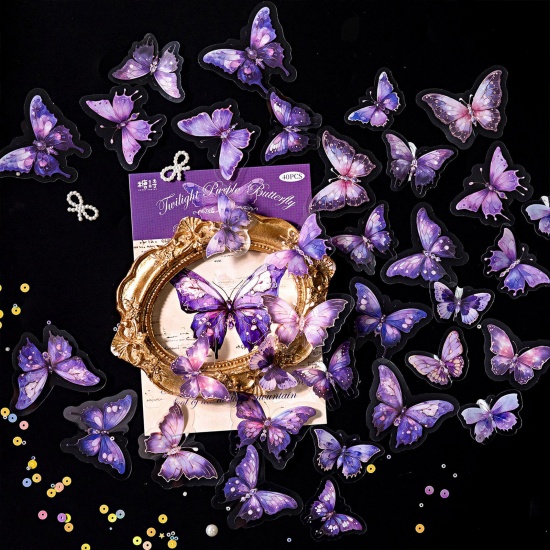 Image de 1 Kit ( 40 Pcs/Kit) DIY Papier Autocollant Décoration Insecte en PET Multicolore Papillon 16cm x 10cm