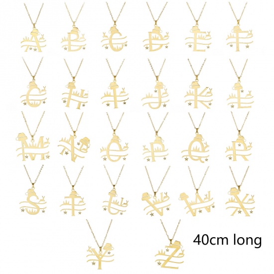 Picture of 304 Stainless Steel Link Cable Chain Necklace Gold Plated Christmas Hats Christmas Reindeer 40cm(15 6/8") long