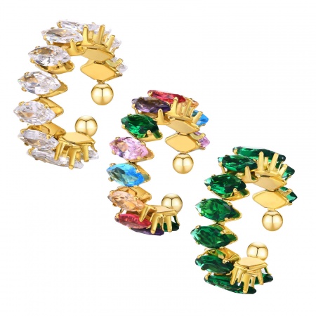 1 Pz Placcatura Sottovuoto Ecologica Squisito Elegante 18K Vero Oro Placcato 304 Acciaio Inossidabile & Zircone Cubico Aperto Regolabile Olive Anello Per Donne Festa