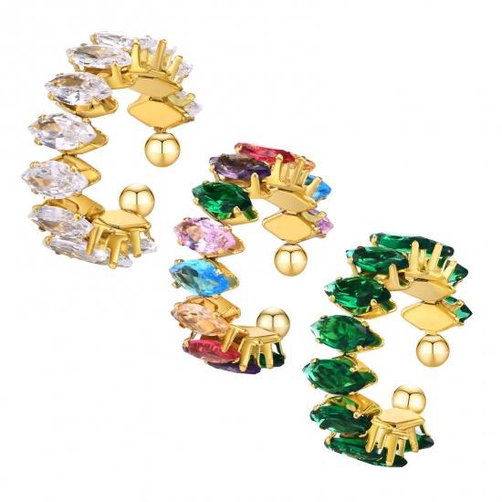 Picture of Eco-friendly Vacuum Plating Exquisite Stylish 18K Real Gold Plated 304 Stainless Steel & Cubic Zirconia Open Adjustable Marquise Rings For Women Party