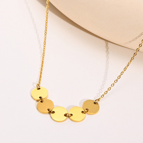 Picture of Eco-friendly Vacuum Plating Simple & Casual Stylish 18K Real Gold Plated 304 Stainless Steel Link Cable Chain Round Pendant Necklace For Women Party