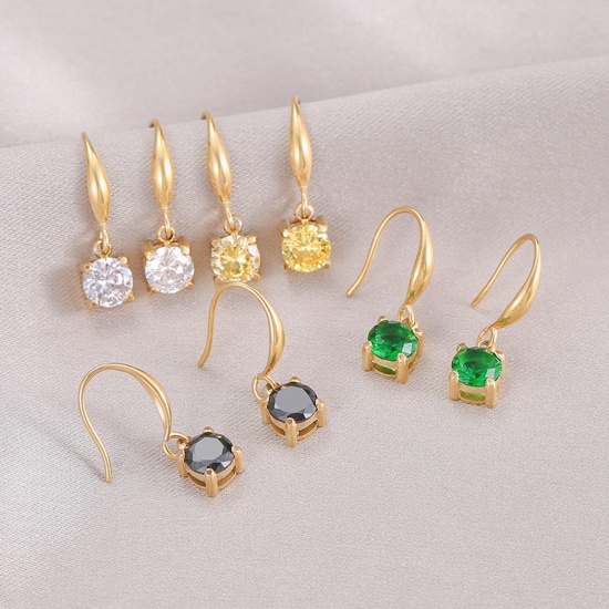 Picture of Eco-friendly Vacuum Plating Exquisite Simple 14K Real Gold Plated 304 Stainless Steel & Rhinestone Round Earrings For Women Birthday