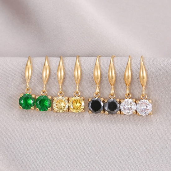 Picture of Eco-friendly Vacuum Plating Exquisite Simple 14K Real Gold Plated 304 Stainless Steel & Rhinestone Round Earrings For Women Birthday