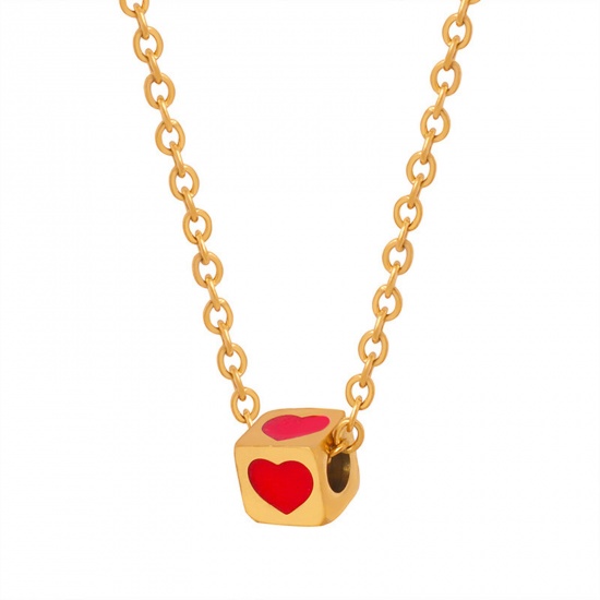 Picture of Eco-friendly Retro Stylish Multicolor 304 Stainless Steel Link Cable Chain Dice Heart Enamel Pendant Necklace Unisex Party