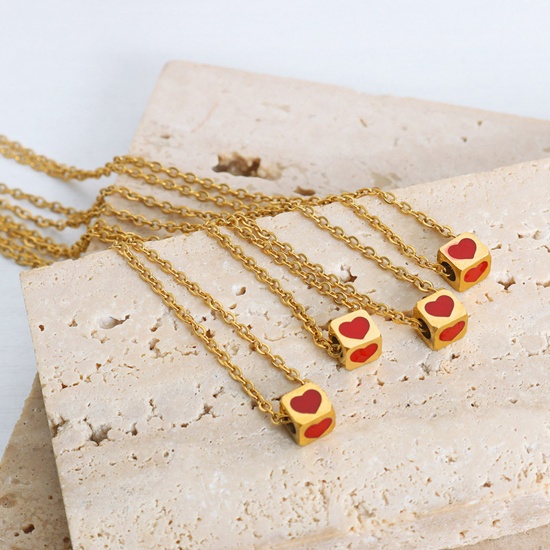 Picture of Eco-friendly Retro Stylish Multicolor 304 Stainless Steel Link Cable Chain Dice Heart Enamel Pendant Necklace Unisex Party