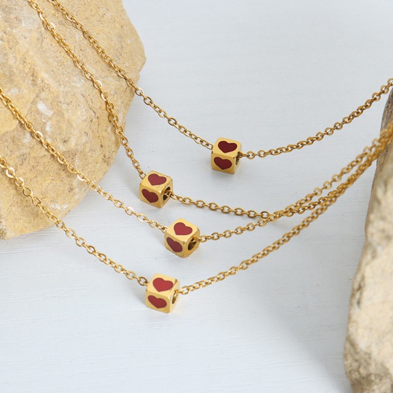 Picture of Eco-friendly Retro Stylish Multicolor 304 Stainless Steel Link Cable Chain Dice Heart Enamel Pendant Necklace Unisex Party