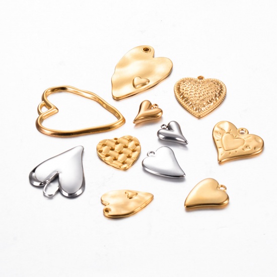 Image de 1 Pièce Pendentifs en 304 Acier Inoxydable Respectueux de la Nature La Saint Valentin Cœur Multicolore