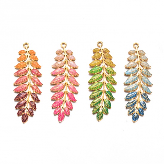 Image de 1 Pièce Pendentifs en 304 Acier Inoxydable Élégant Doré Multicolore Feuilles Émail