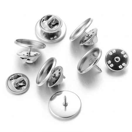 10 Pcs Broches Accessoires en 304 Acier Inoxydable Argent Mat Cabochon Rapportable