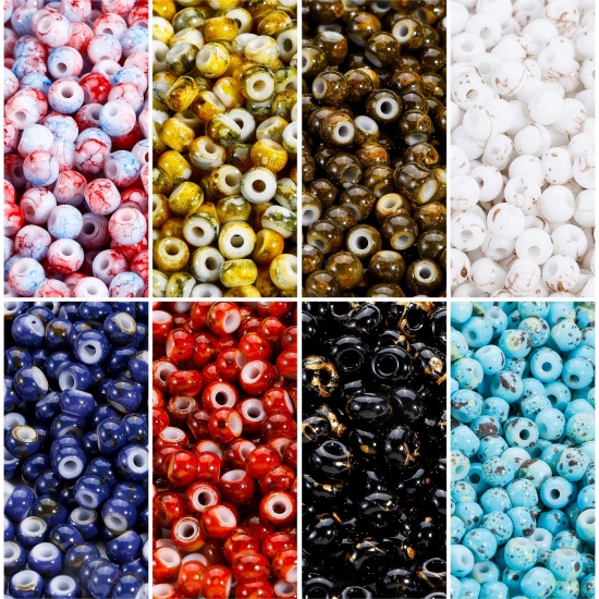 Picture of 10 Grams Glass Seed Beads Round Multicolor Imitation Stone 4mm x 3.5mm