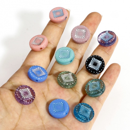 Picture of Acrylic Retro Beads For DIY Charm Jewelry Making Multicolor Round Rhombus Plating About 15mm Dia.