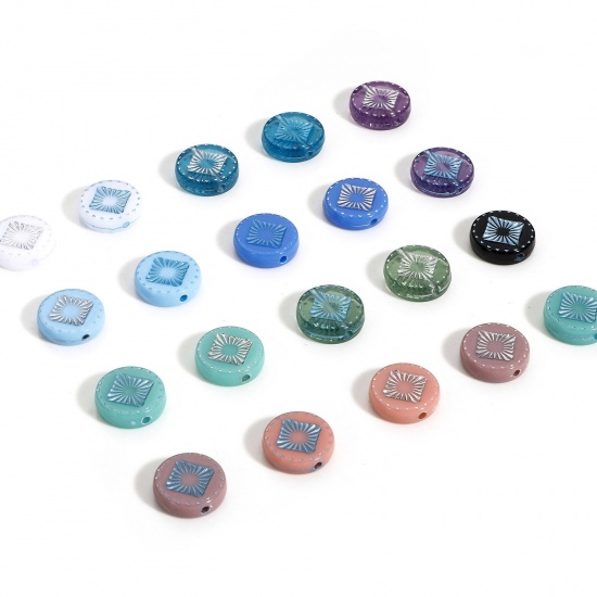 Picture of Acrylic Retro Beads For DIY Charm Jewelry Making Multicolor Round Rhombus Plating About 15mm Dia.