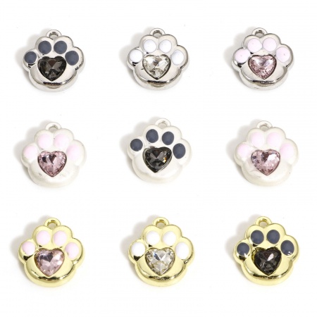 Zinc Based Alloy Pet Memorial Charms Multicolor Paw Print Enamel Multicolor Rhinestone 17mm x 15mm