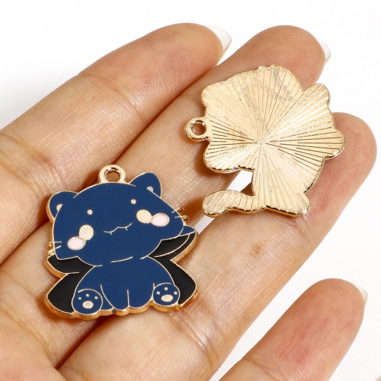 Picture of Zinc Based Alloy Halloween Charms Gold Plated Cat Animal Enamel