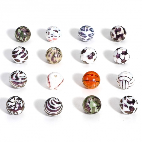 Picture of Silicone Beads For DIY Charm Jewelry Making Round Multicolor Glitter About 15mm Dia.