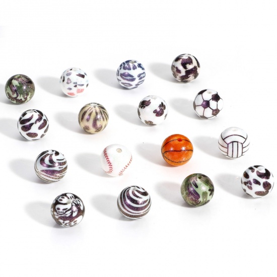 Picture of Silicone Beads For DIY Charm Jewelry Making Round Multicolor Glitter About 15mm Dia.