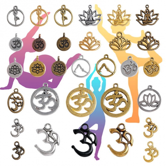 Picture of 20 PCs Zinc Based Alloy Religious Charms Multicolor Yoga