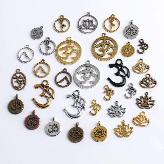 Picture of 20 PCs Zinc Based Alloy Religious Charms Multicolor Yoga