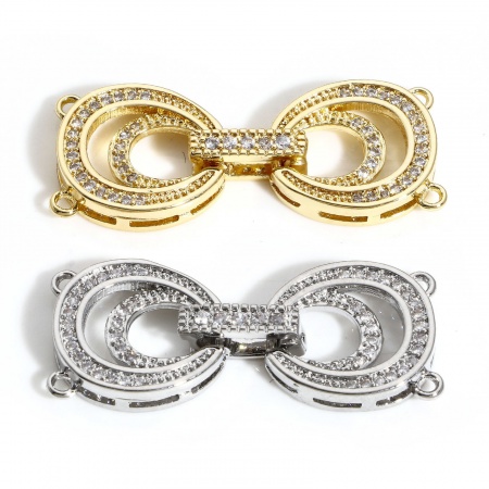 Brass Clasp Infinity Symbol Real Gold Plated Micro Pave 3.3cm x 1.3cm