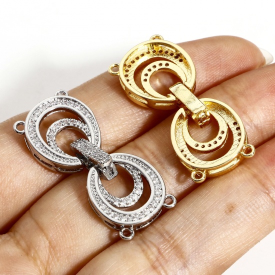 Picture of Brass Clasp Infinity Symbol Real Gold Plated Micro Pave 3.3cm x 1.3cm                                                                                                                                                                                         