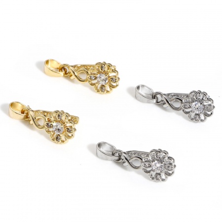 1 Unidad Latón Pellizque Fianzas Clip Flor Oro Real Chapado Claro Circón Artificial 20mm x 8mm