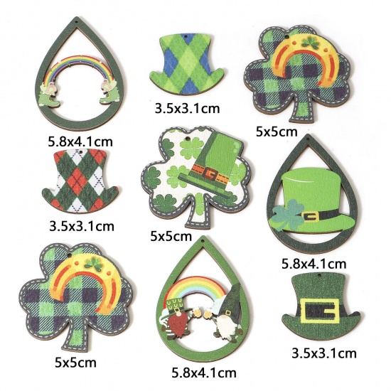Picture of 10 PCs Wood St Patrick's Day Pendants Green