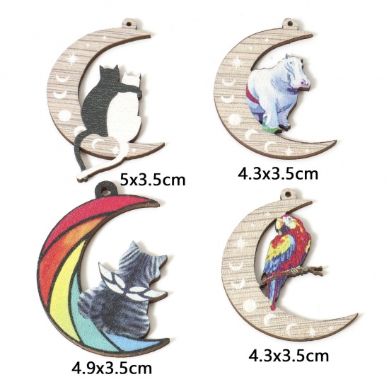 Picture of Wood Galaxy Pendants Multicolor Half Moon 4.3cm x 3.5cm