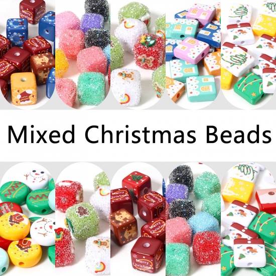 Bild von 10 Stück Acryl Perlen für die Herstellung von DIY-Charme-Schmuck Zufällig Gemischte Farben Weihnachten Weihnachtsmann Weihnachten Schneemann