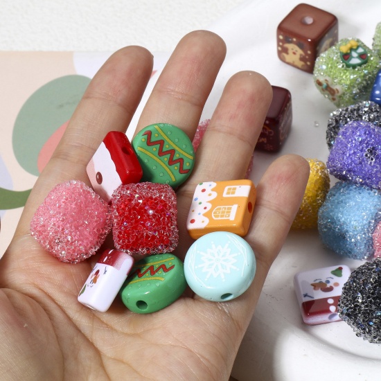 Bild von 10 Stück Acryl Perlen für die Herstellung von DIY-Charme-Schmuck Zufällig Gemischte Farben Weihnachten Weihnachtsmann Weihnachten Schneemann