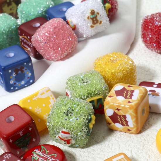 Immagine di 10 Pz Acrilato Perline per la Creazione di Gioielli con Ciondoli Fai-da-te A Colori Misti Casuali Babbo Natale Fantoccio di Neve