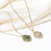 Image de 1 Pièce Breloques Style Royal en Laiton Doré Losange Fleurs Creuses Avec Cabochon en Verre à Strass Coloré 22mm x 16mm