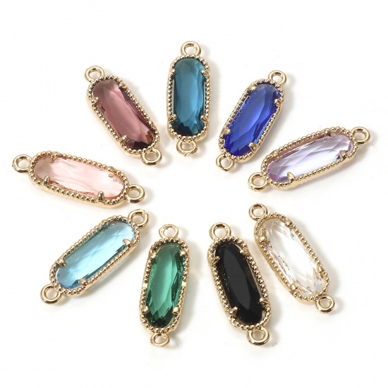 Picture of Brass Connectors Charms Pendants Gold Plated Multicolor Oval With Glass Cabochons 22mm x 7mm                                                                                                                                                                  