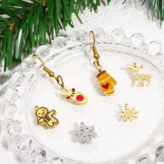 Picture of Eco-friendly Vacuum Plating 304 Stainless Steel Stylish Charms Multicolor Christmas Tree Christmas Snowman Enamel