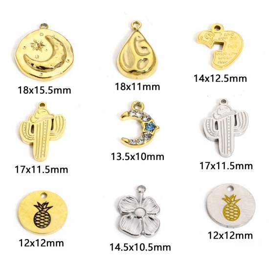 Picture of Eco-friendly Vacuum Plating 304 Stainless Steel Stylish Charms Multicolor Round Pineapple