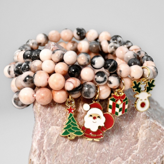 Bild von 1 Strang Stein Retro Charm-Armbänder Vergoldet Weihnachten Weihnachtsmann Weihnachten Weihnachtsbaum Emaille